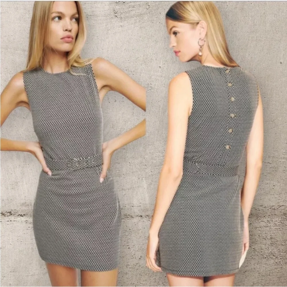 🌸SOLD🌸 Reformation Suze Knit Sleeveless Mini Dress Belt Tan Black Size Medium - Picture 1 of 9